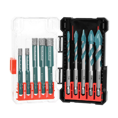 YOSIGHT diamond drill set box open showing 10 pieces for tile projects