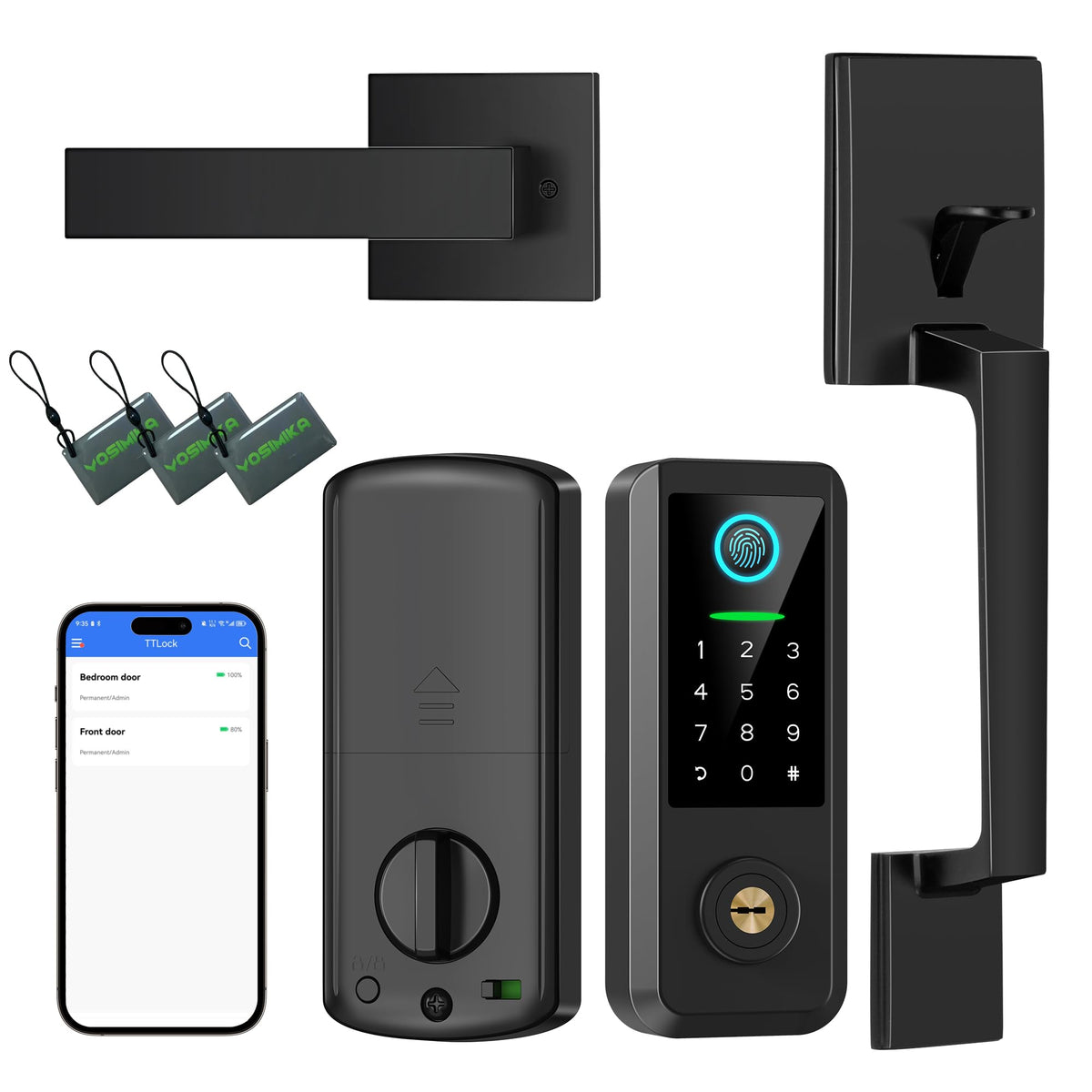 YOSIMIKA fingerprint smart door lock on the front door for quick, secure access.
