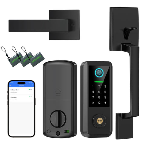 YOSIMIKA fingerprint smart door lock on the front door for quick, secure access.