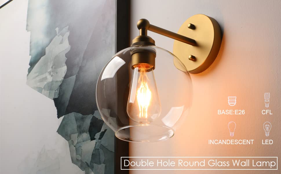 Yosoan double-hole round glass shade adds vintage charm on the wall.