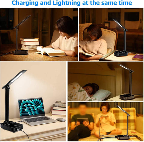 Yostyle lamp includes two AC outlets for plugging in lamps or chargers.