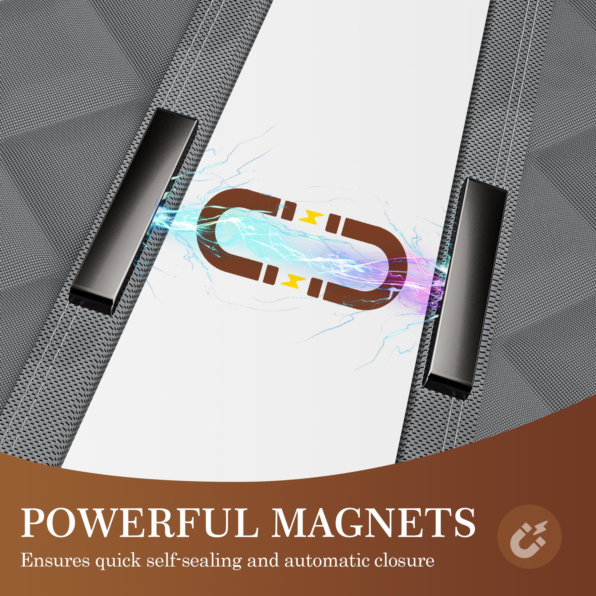 Yotache magnetic closure along curtain seams enables hands free passage