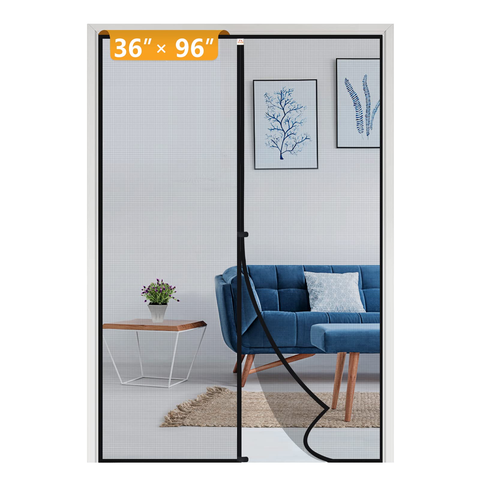 Yotache magnetic screen door mounted on a 36 x 96 frame for easy airflow.