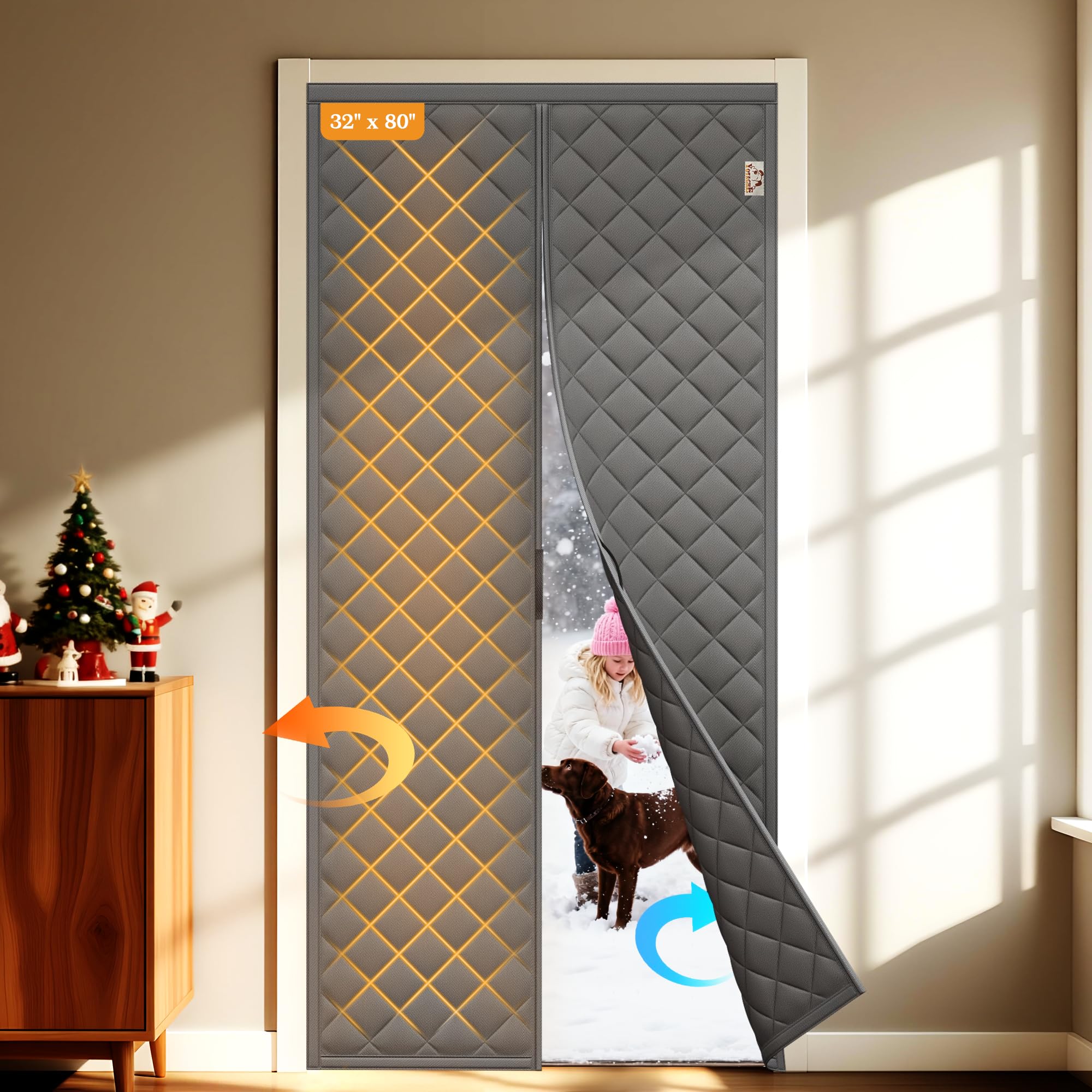 Yotache magnetic thermal door curtain over doorway offering warmth retention