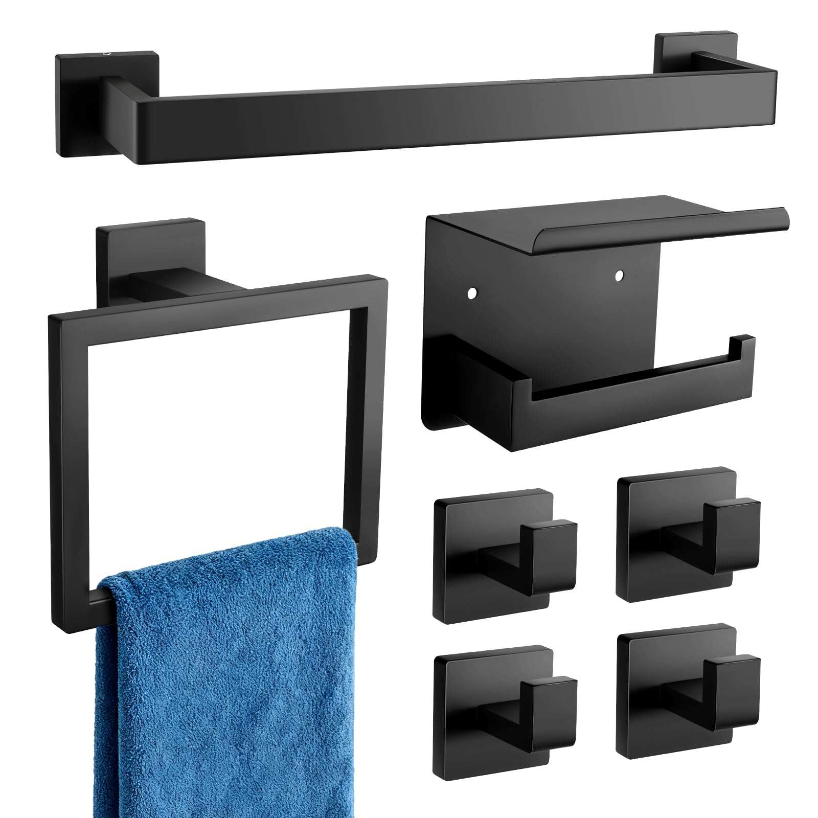 Yotock 7-piece matte black bathroom set overview for organized styling