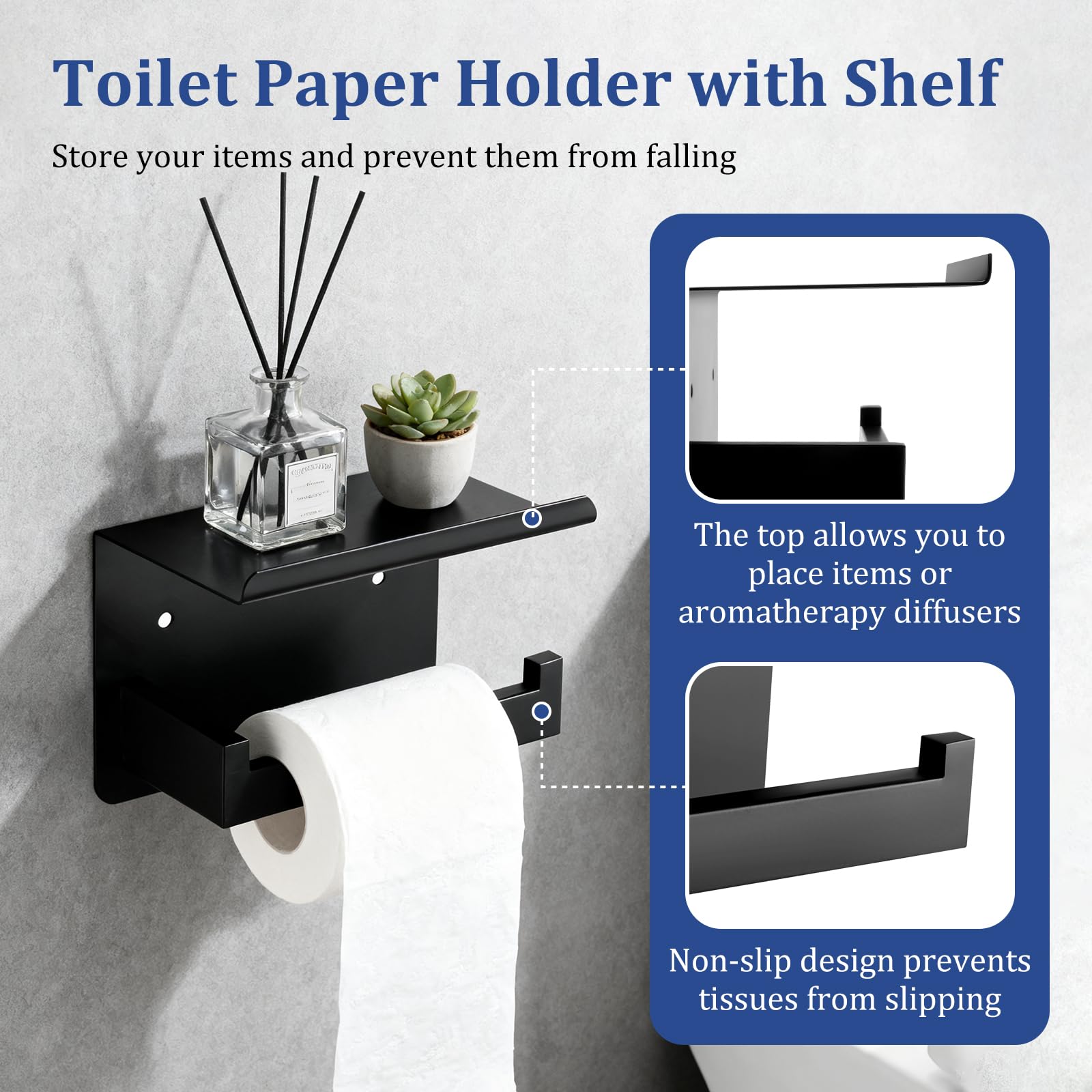 Yotock toilet paper holder in matte black for easy access