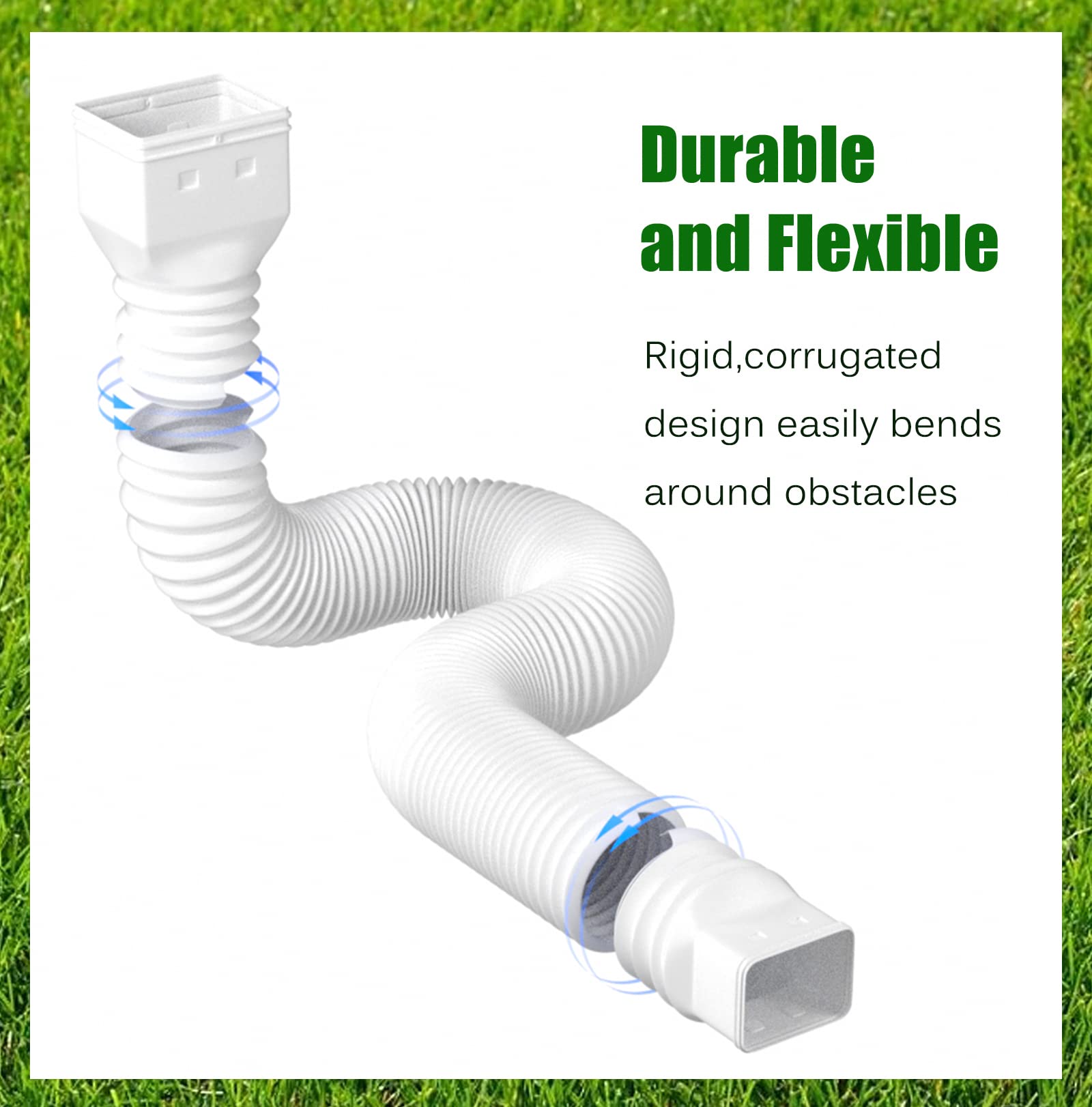 YOTODY downspout extension mounted on lawn edge helps prevent flooding and erosion.