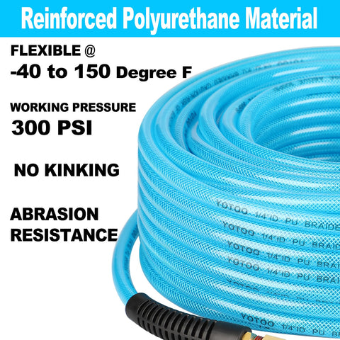 Closeup of YOTOO bend-restrictor reducing kinks for longer hose life.