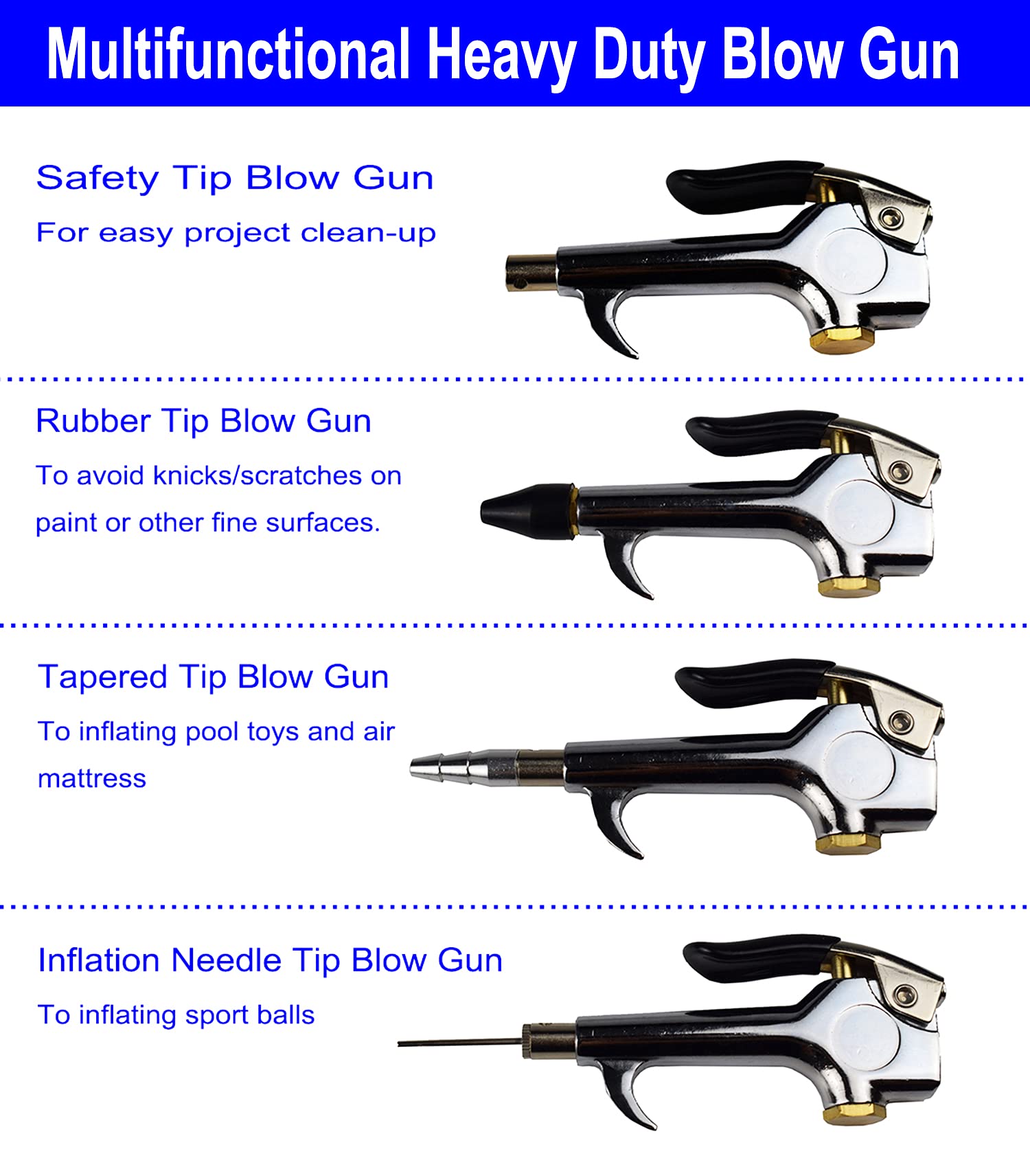 YOTOO blow gun with multiple nozzles for cleaning and inflation tasks