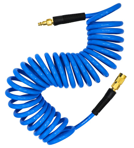 YOTOO polyurethane recoil air hose 3-8 id 25ft blue; flexible and tangle-free.