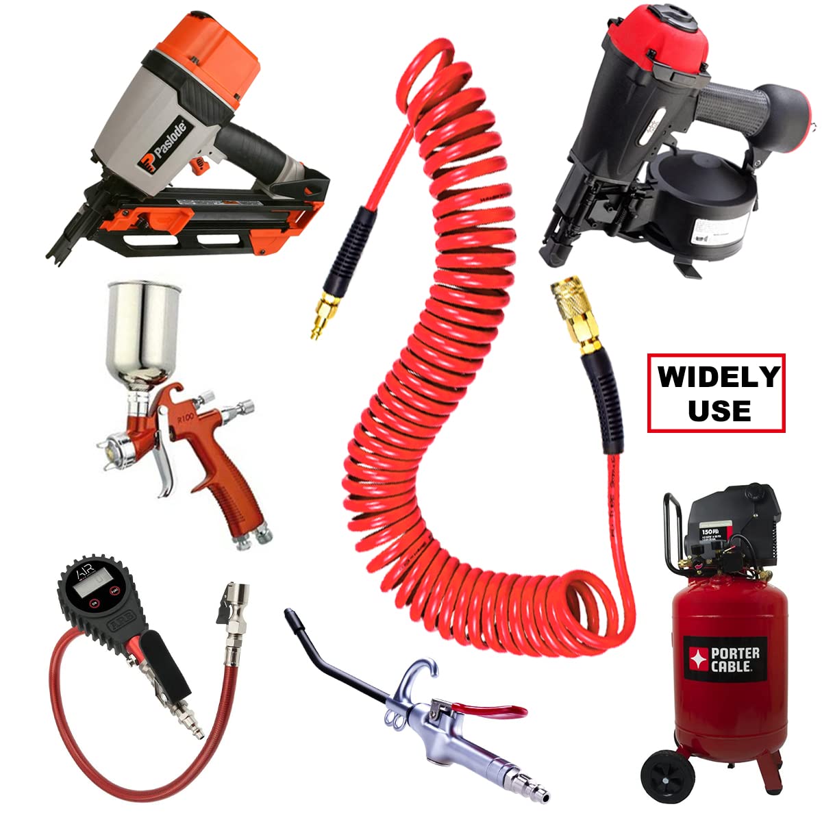 YOTOO red air hose coiled neatly for storage.