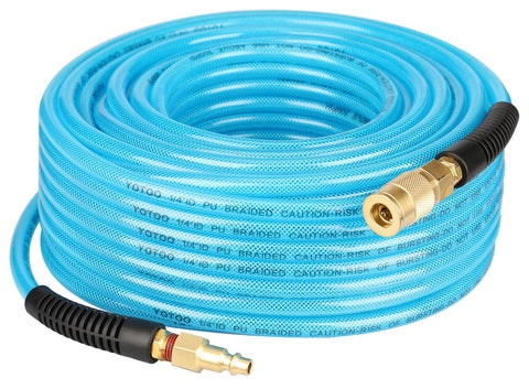 YOTOO reinforced polyurethane air hose 100ft blue for indoor finishing with flexible reach.