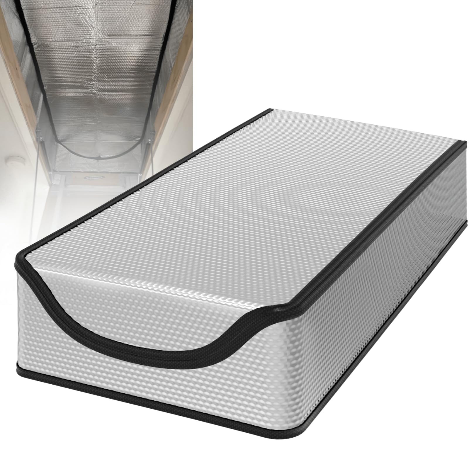 Youeon attic stair insulation cover with zipper open for quick attic access and temperature control.