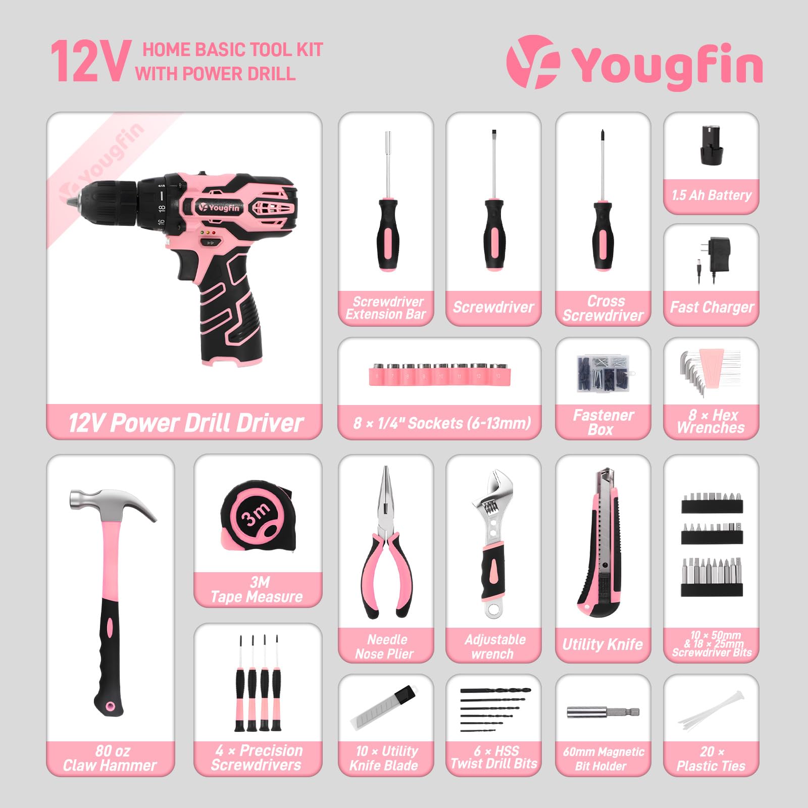 Yougfin pink drill handle grip for comfortable, precise control.
