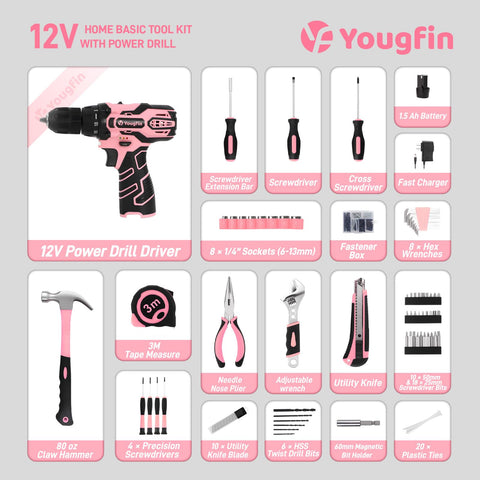 Yougfin pink drill handle grip for comfortable, precise control.