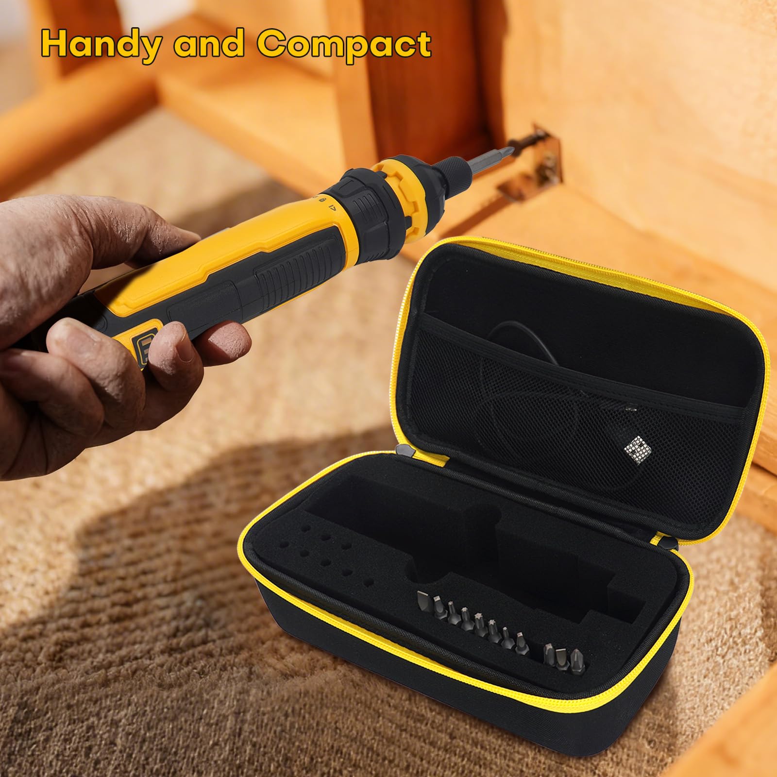 Mesh pocket stores charger or manuals for easy access
