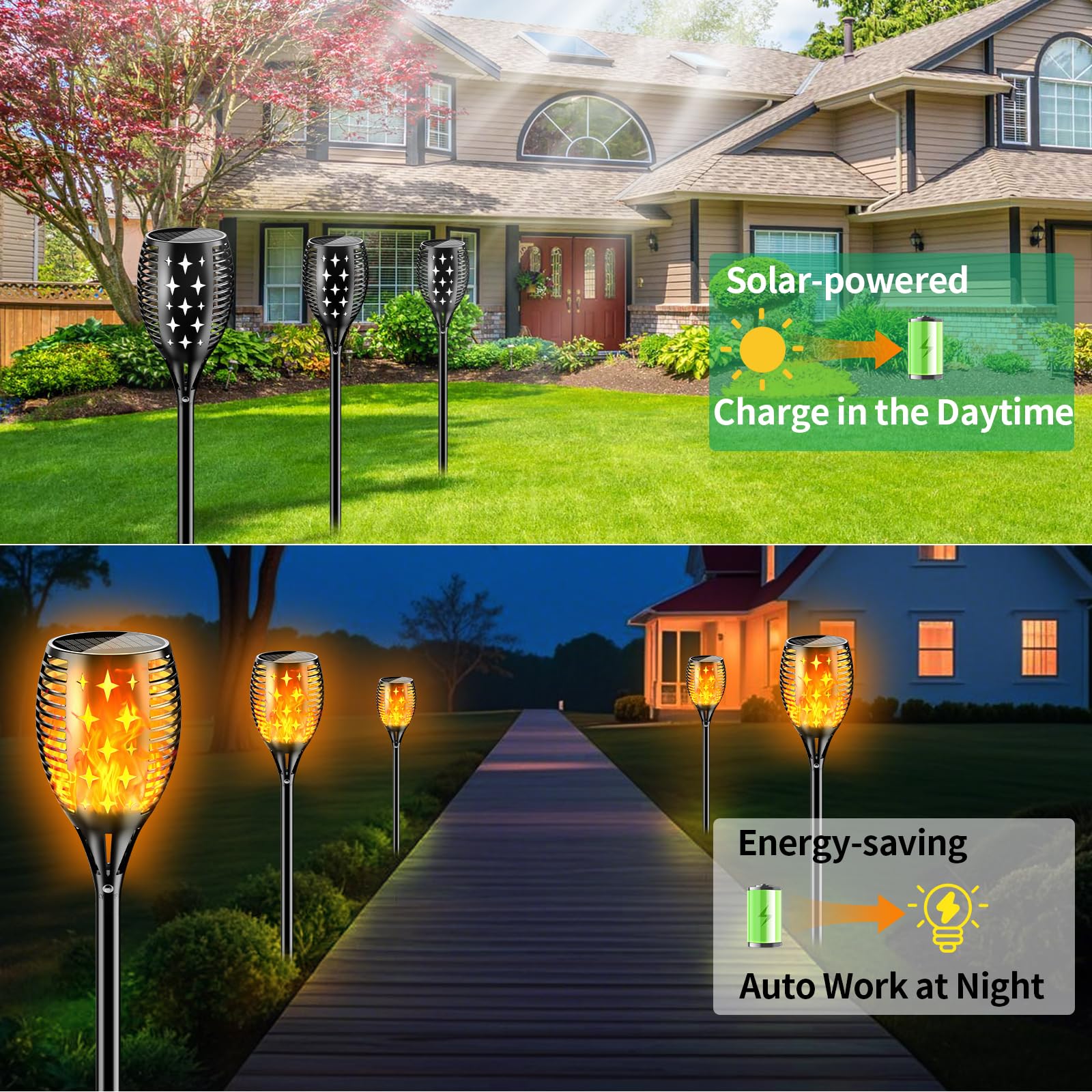 YoungPower IP65 weatherproof solar torch durable in any outdoor weather