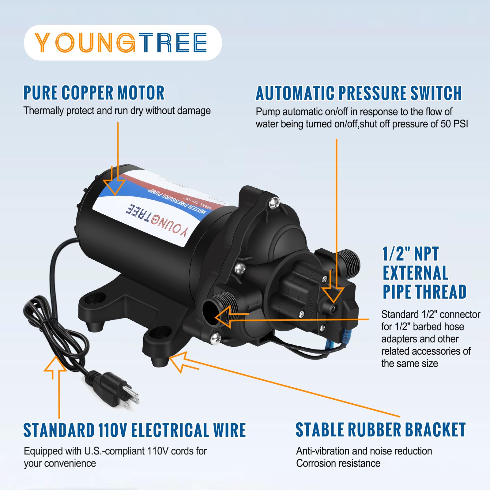YoungTree pump with 3-4 garden hose adapter for versatile connections