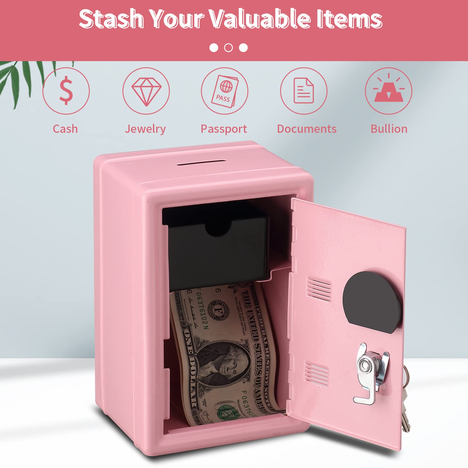 Younion lock box coin slot in use for organizing coins and small valuables