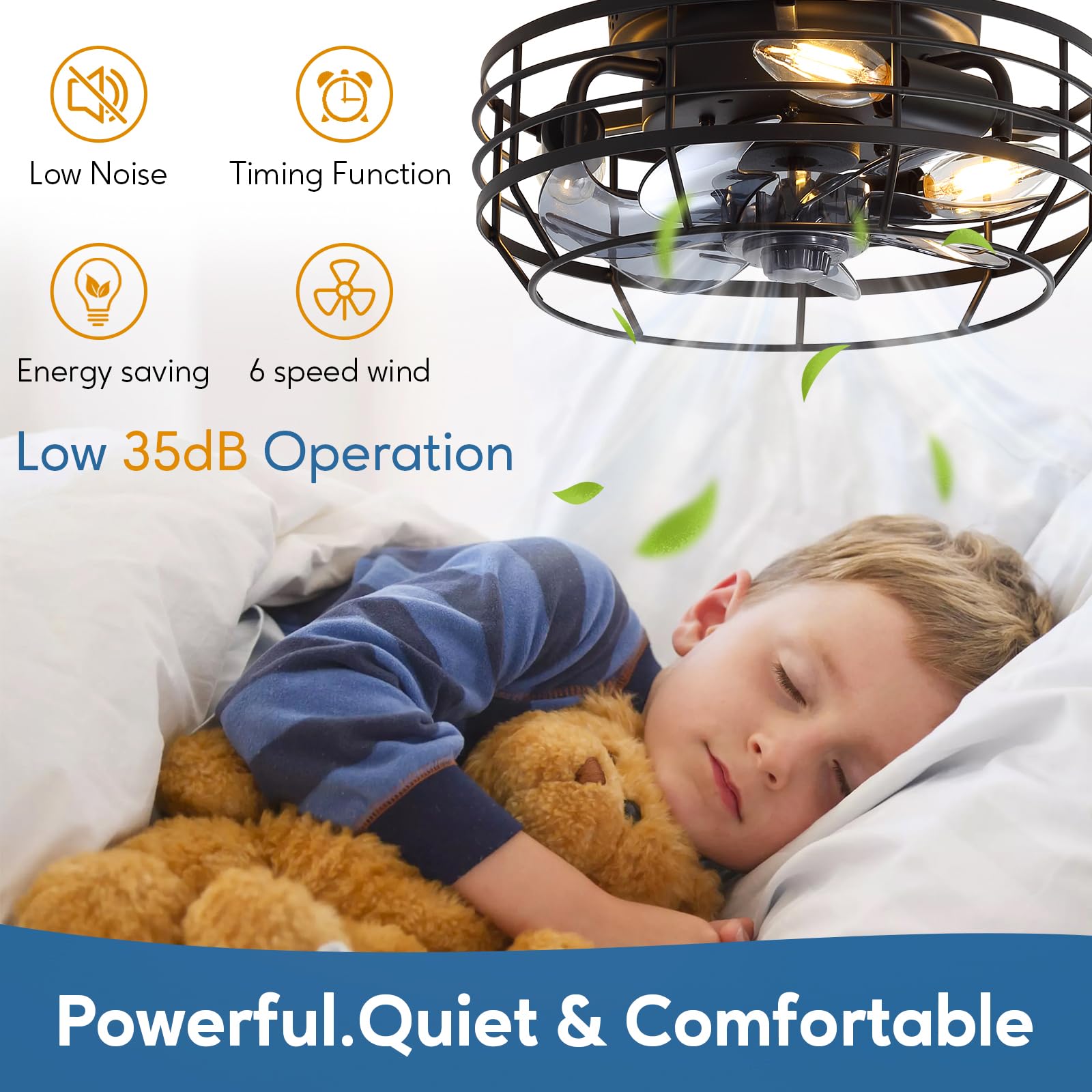 Youroke farmhouse caged fan light flush mount ideal for low-ceiling rooms.