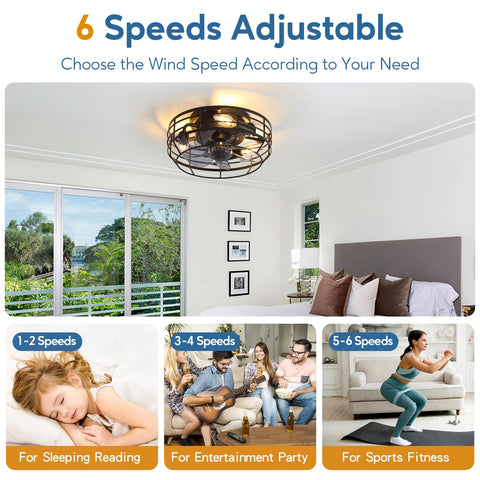 Youroke farmhouse caged fan light with six speeds for customizable comfort.