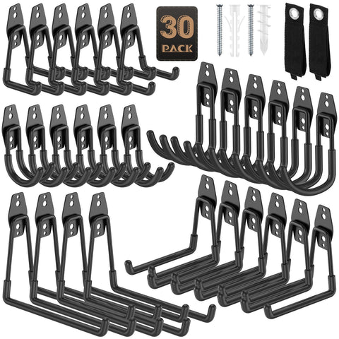 YouthZeal 30-pack large U-hooks secure heavy gear in the garage with anti-slip coating