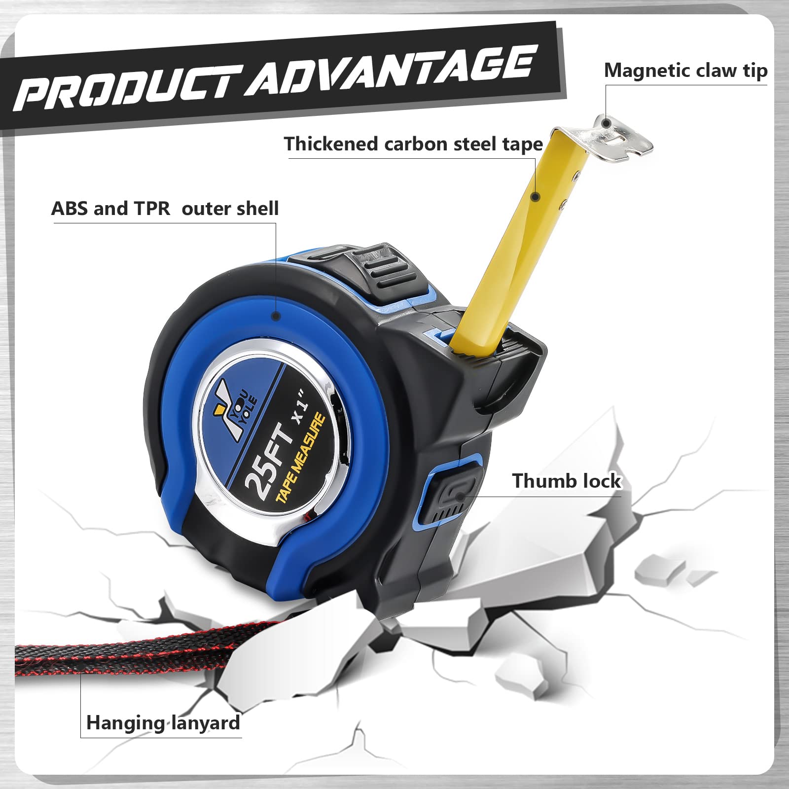 Youyole tape measure 1/8 inch fraction scale for fast reads