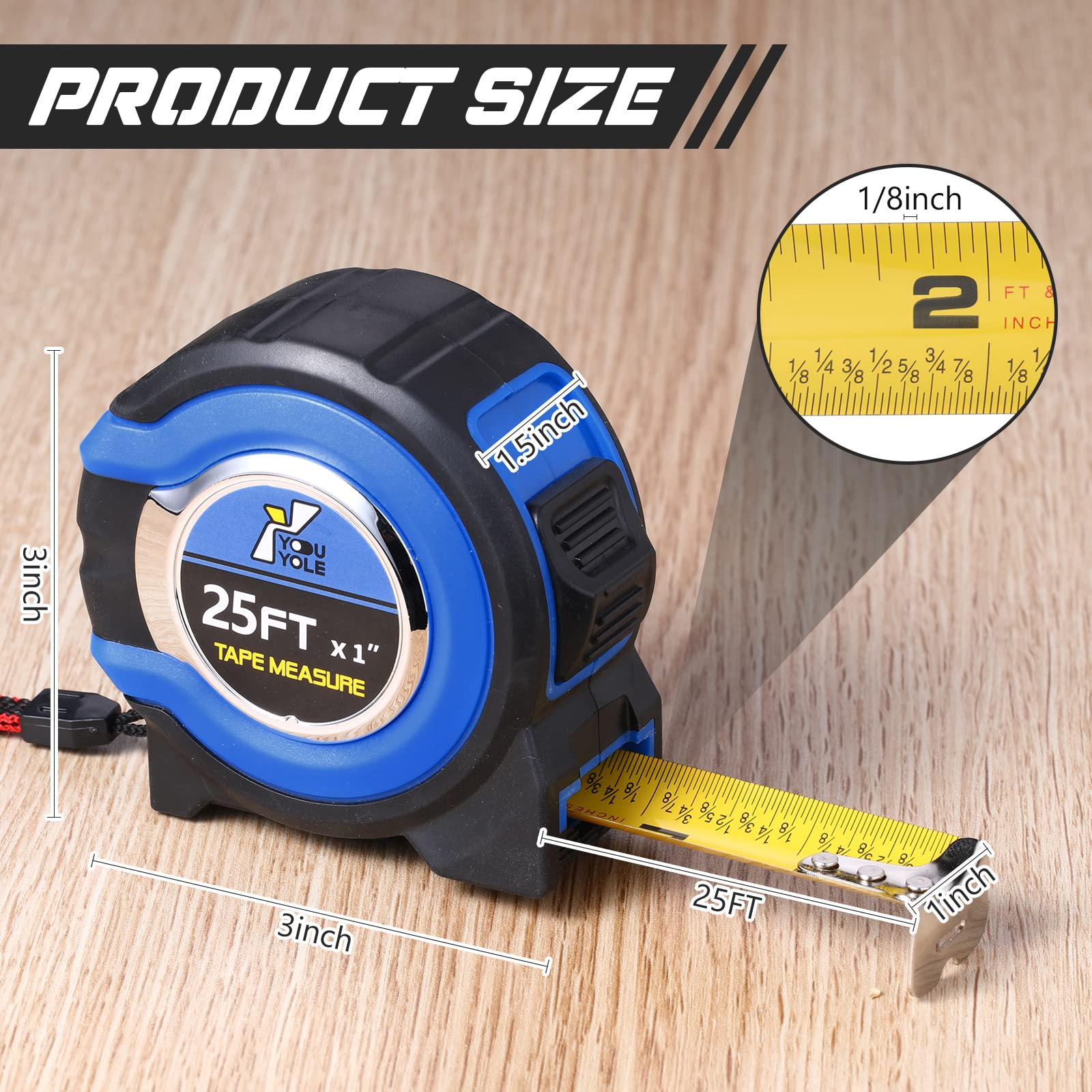 Youyole retractable tape measure with lock button for easy sizing