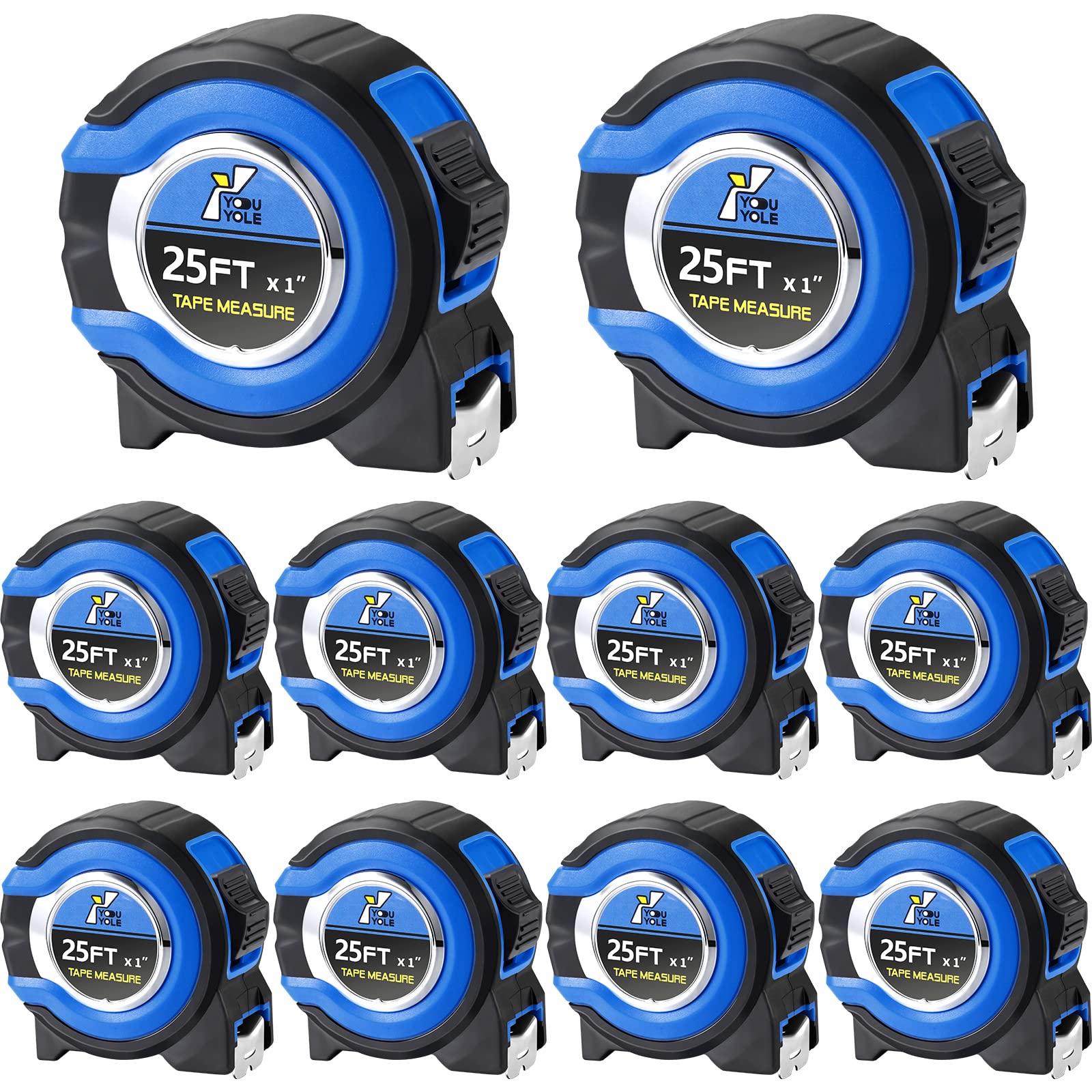 Youyole tape measure 25 ft blue with fractions for precise DIY measurements