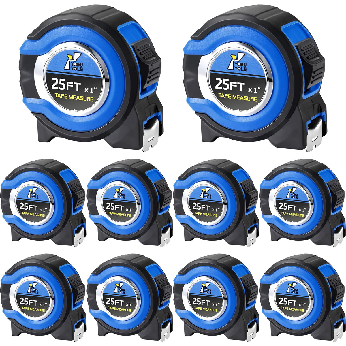 Youyole tape measure 25 ft blue with fractions for precise DIY measurements