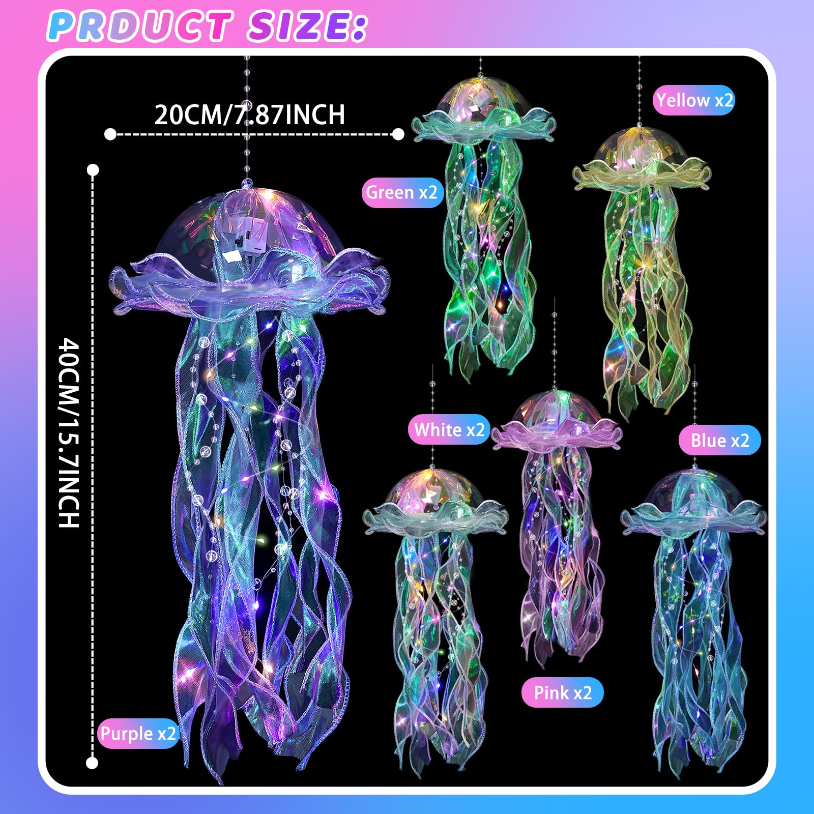 YOVIWEI jellyfish lanterns glow vividly, ideal for mermaid-themed events