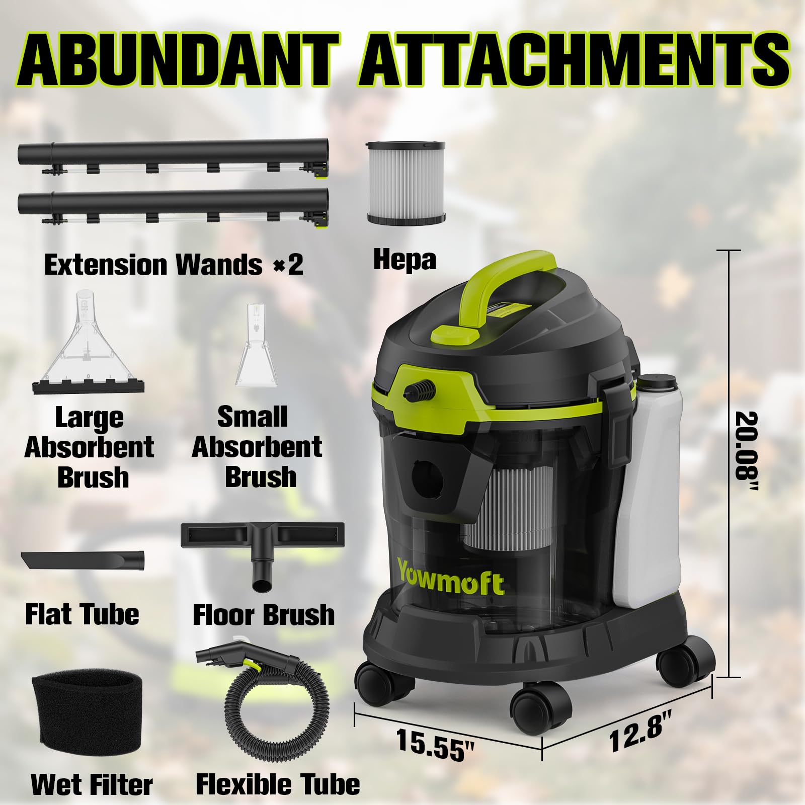 YOWMOFT extractor vacuum 4-gallon capacity supports longer cleaning sessions.