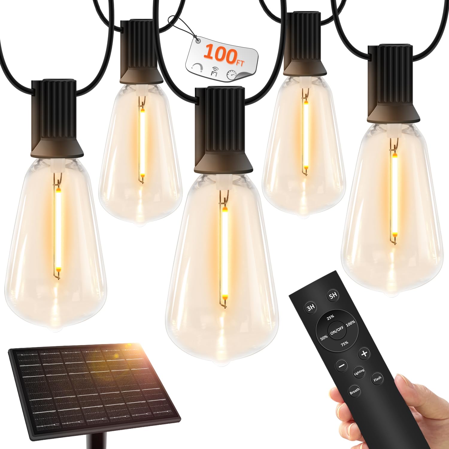 YOYONACY 100ft outdoor solar string lights illuminating a backyard.