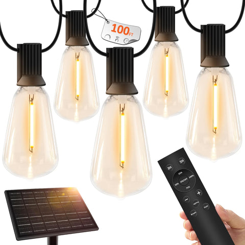 YOYONACY 100ft outdoor solar string lights illuminating a backyard.