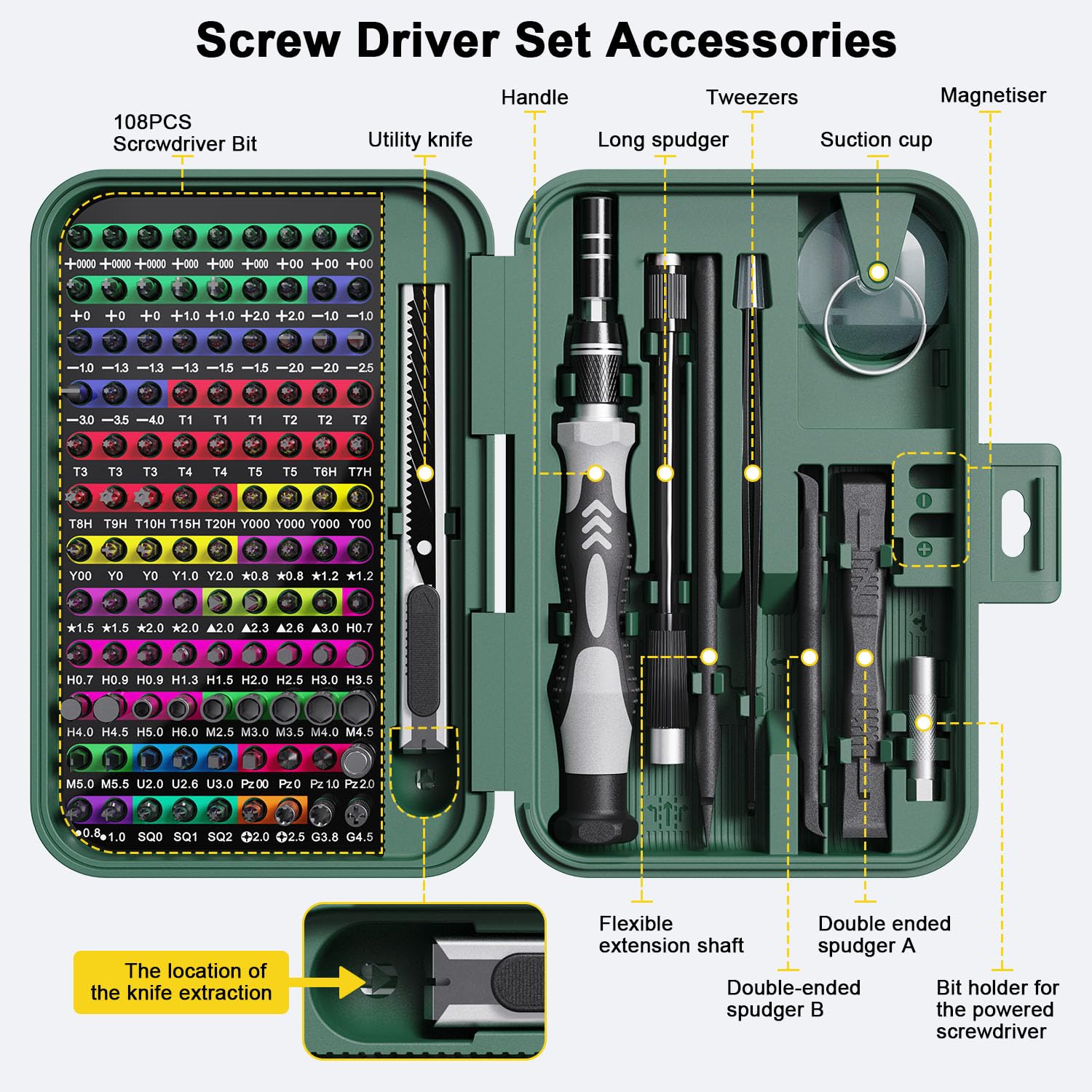 YOYSUN three-layer storage design keeps tools, bits, and accessories neatly separated.