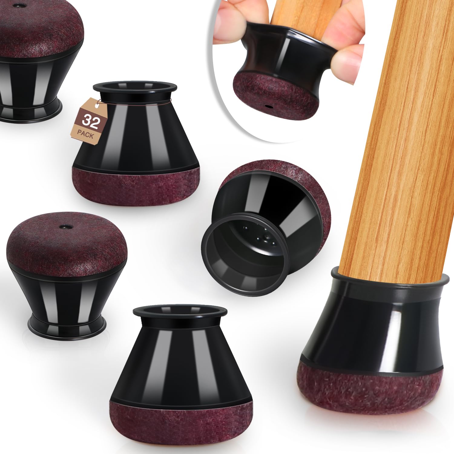 YOZON chair leg protector with reinforced cup pad shields hardwood floors from scratches.