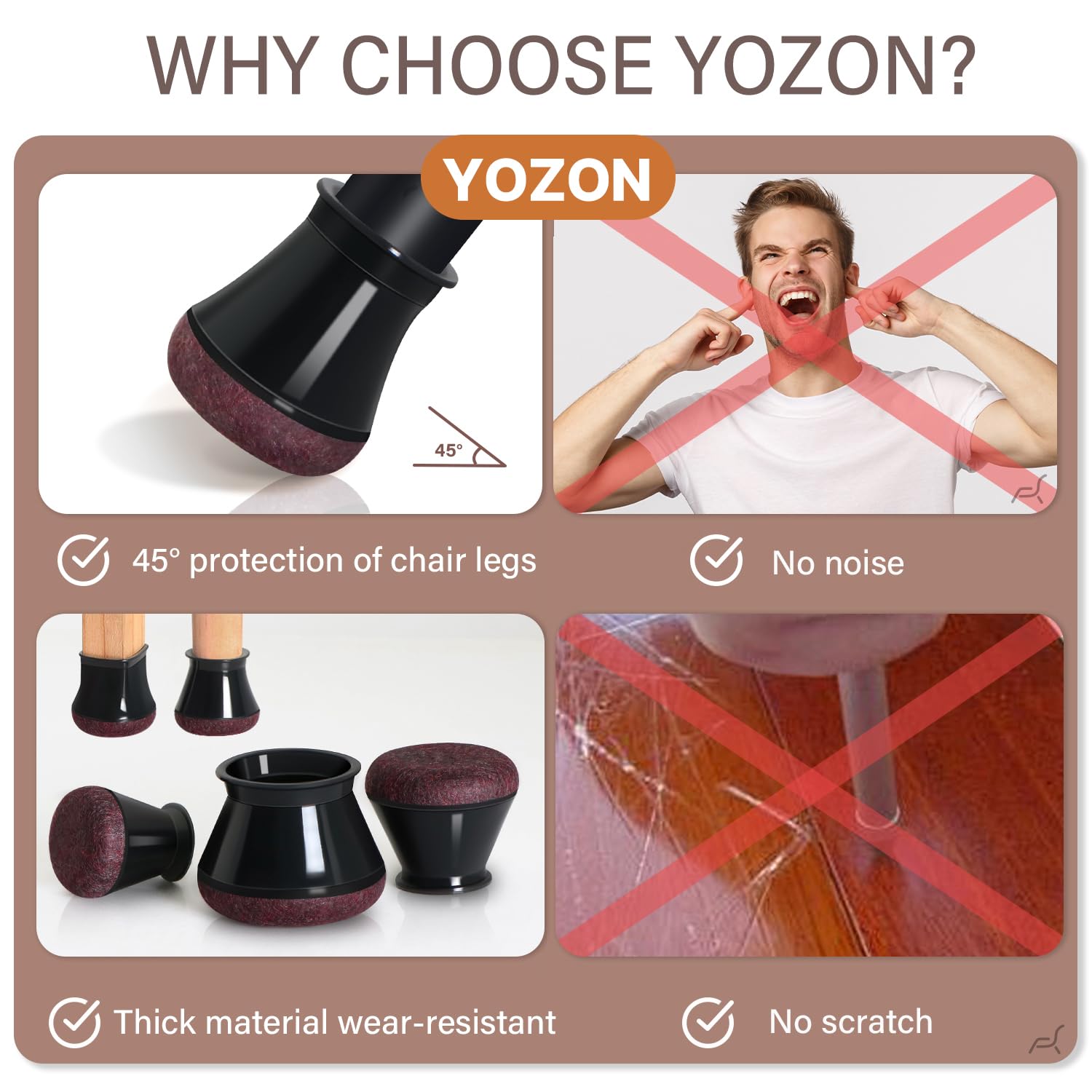 YOZON noise-reducing protector dampens chair movement on hardwood floors.