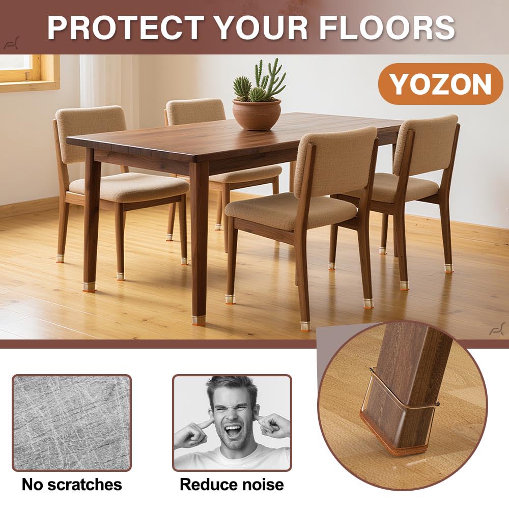 YOZON chair leg protectors installed on dining legs protect hardwood floors