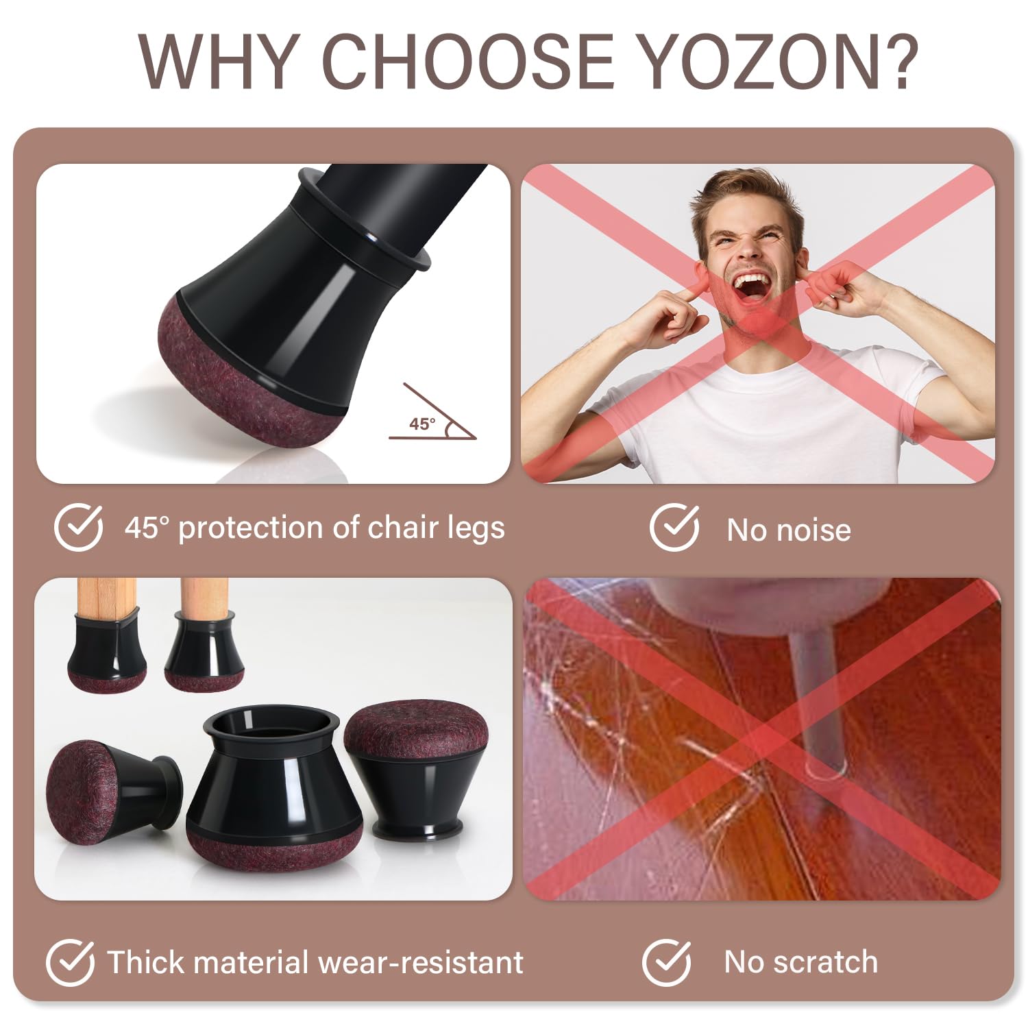 YOZON easy install chair leg protector slipping onto leg