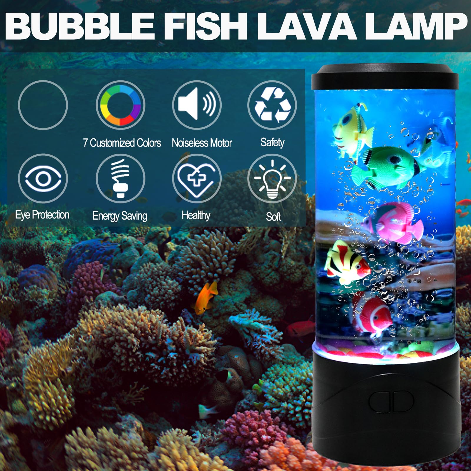 YPCOO Mini Bubble Fish Lamp with colorful bubbles brightens desks and countertops