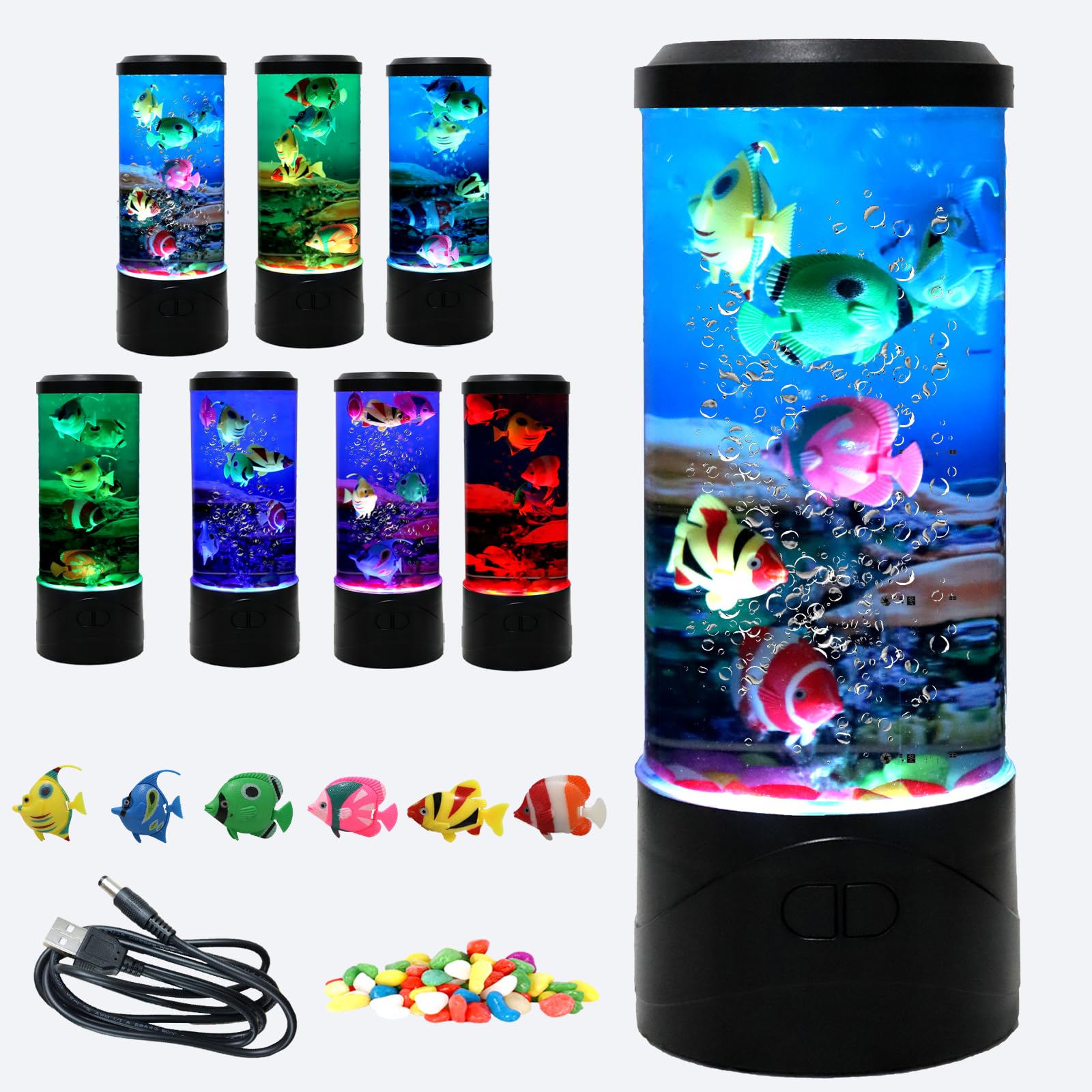 YPCOO Mini Bubble Fish Lamp with ocean background creates a calming underwater ambiance