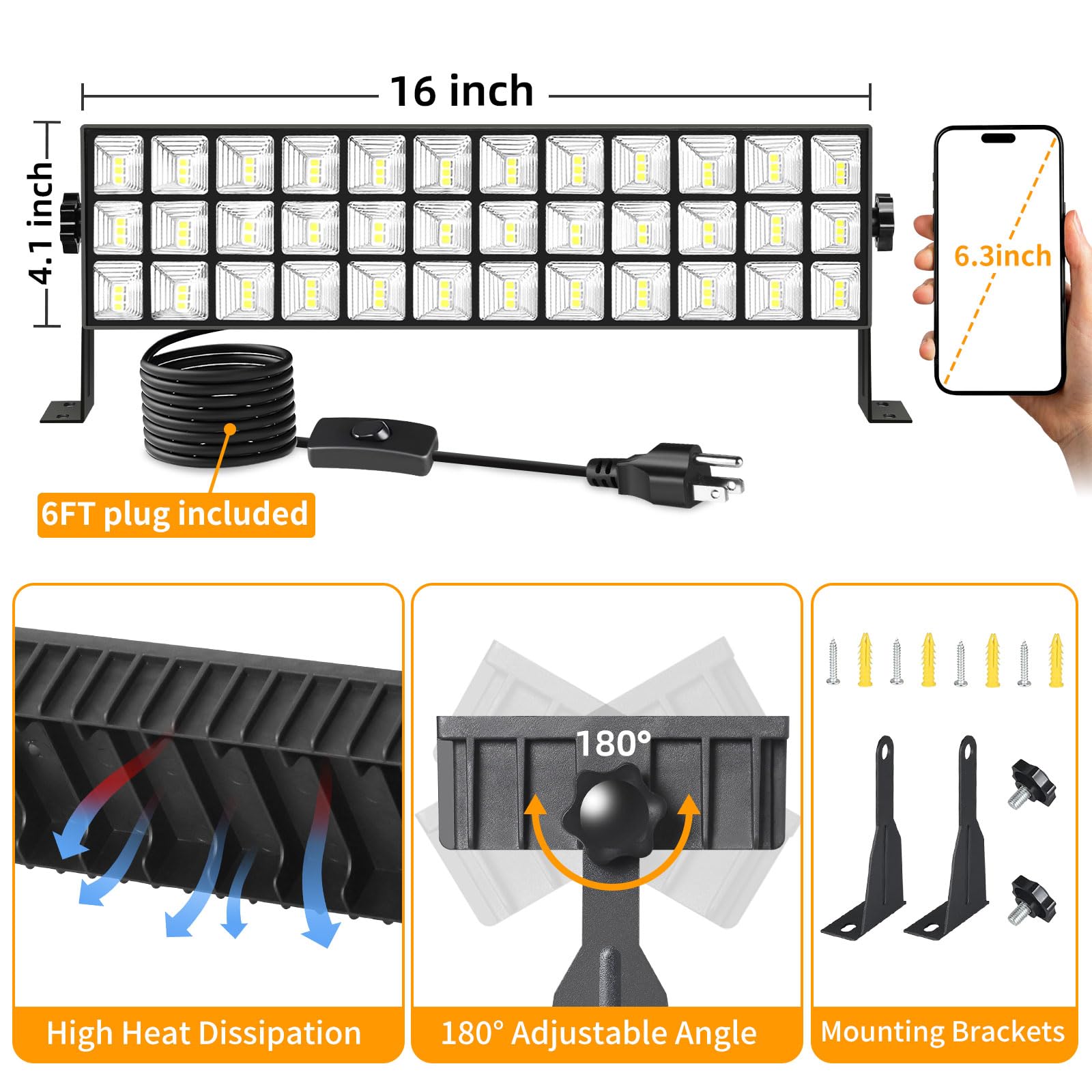 YQNLIFA 100W shop light mounted on wall or ceiling for versatile setup