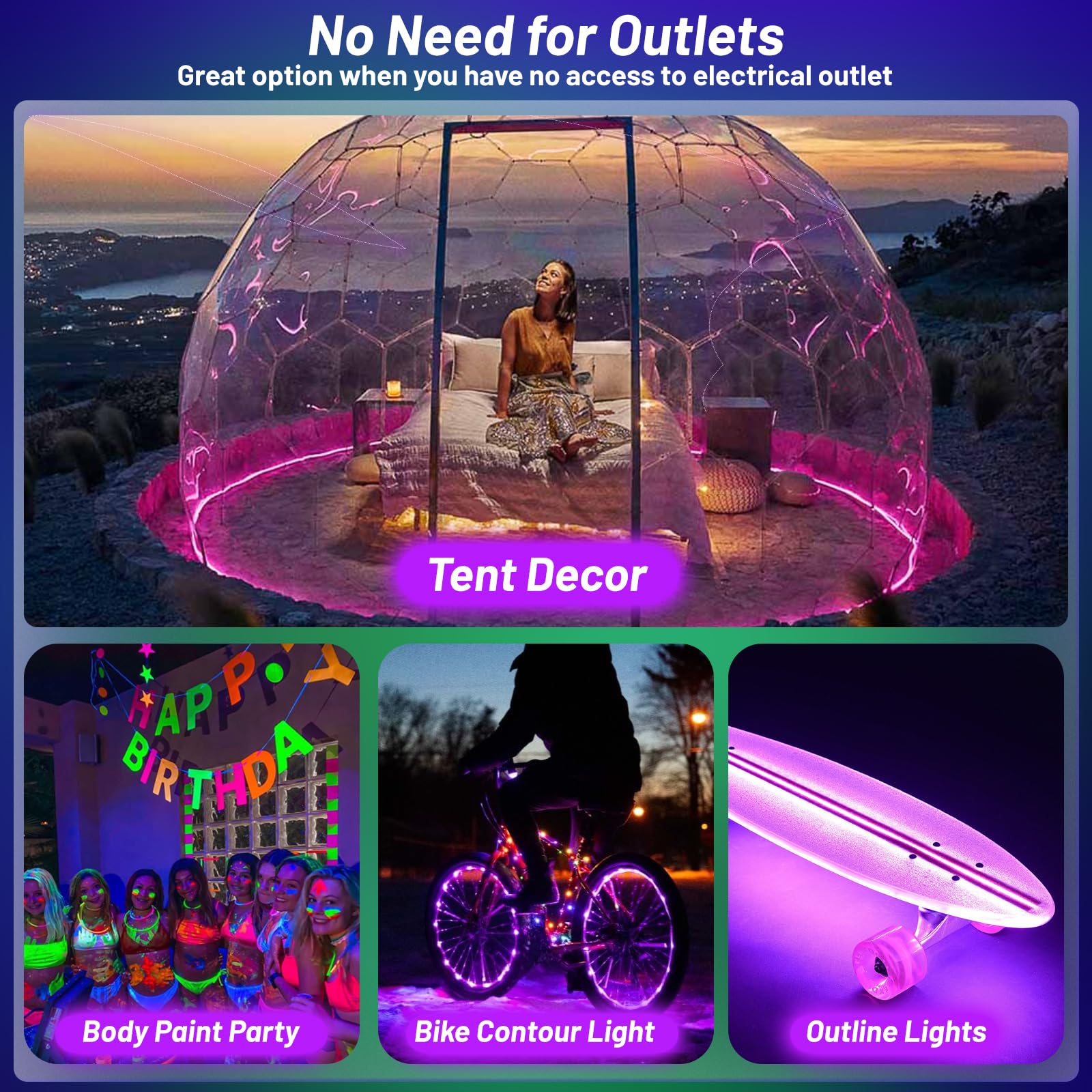 YQNLIFA 600 LEDs ultraviolet strip emits strong glow for events and displays.