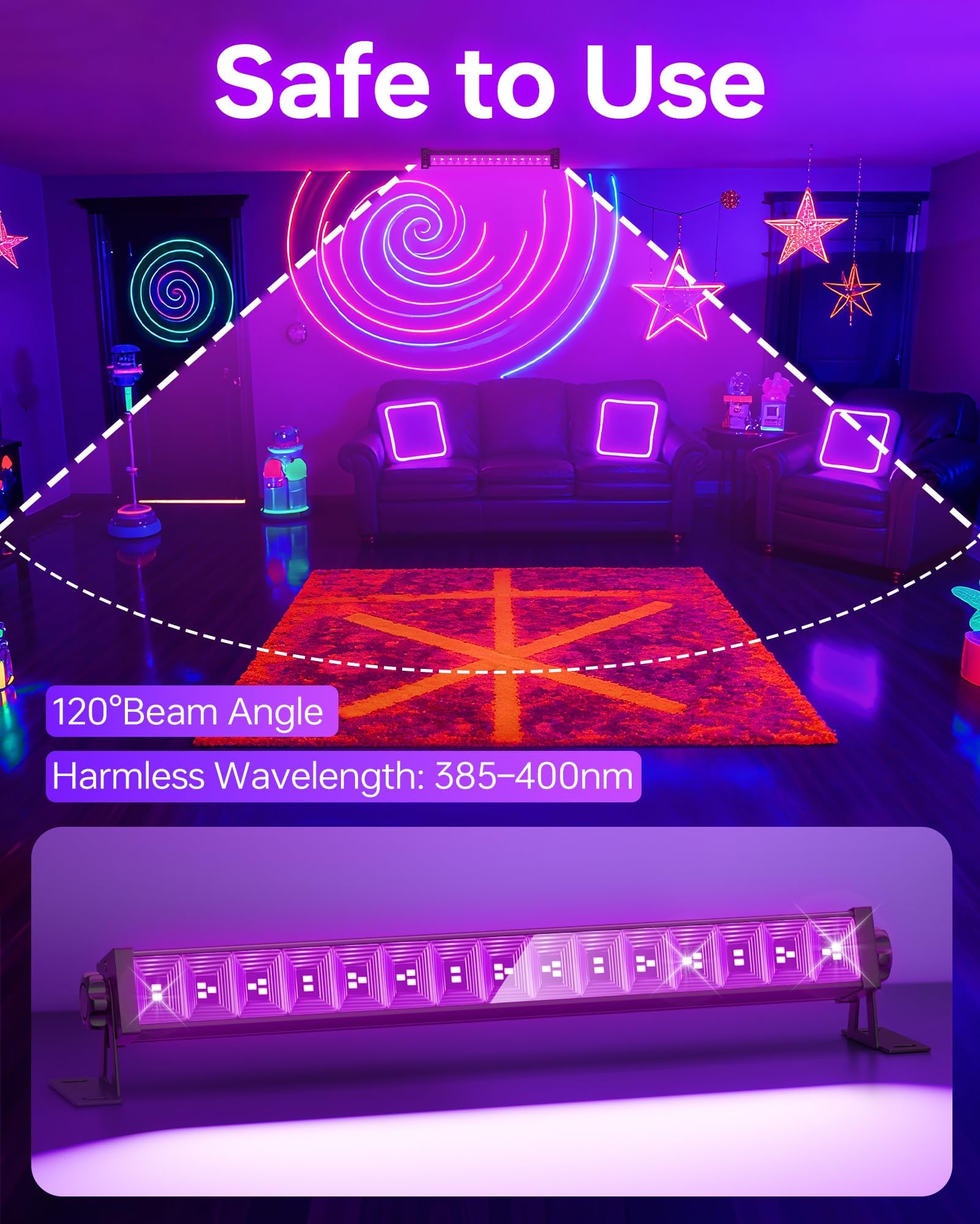 YQNLIFA black light bar highlights body paint details safely