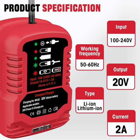 YRGJDCA Bauer 20V charger LED indicators show charge status clearly.