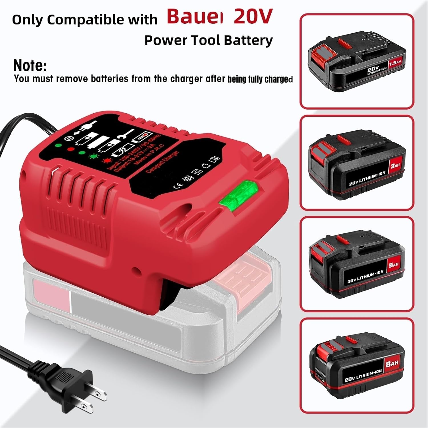 YRGJDCA Bauer 20V charger side profile showcasing lightweight portable build.