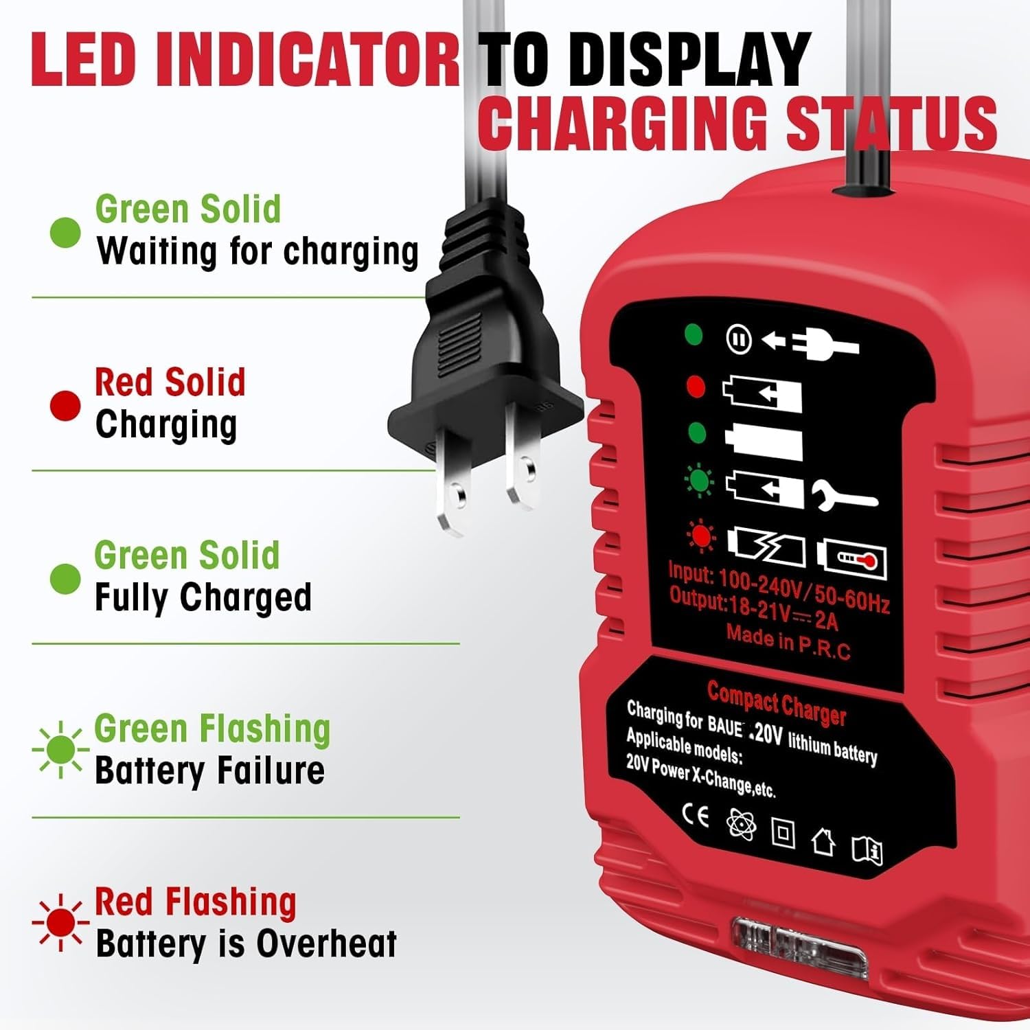 YRGJDCA Bauer 20V charger with US plug ready for quick setup.