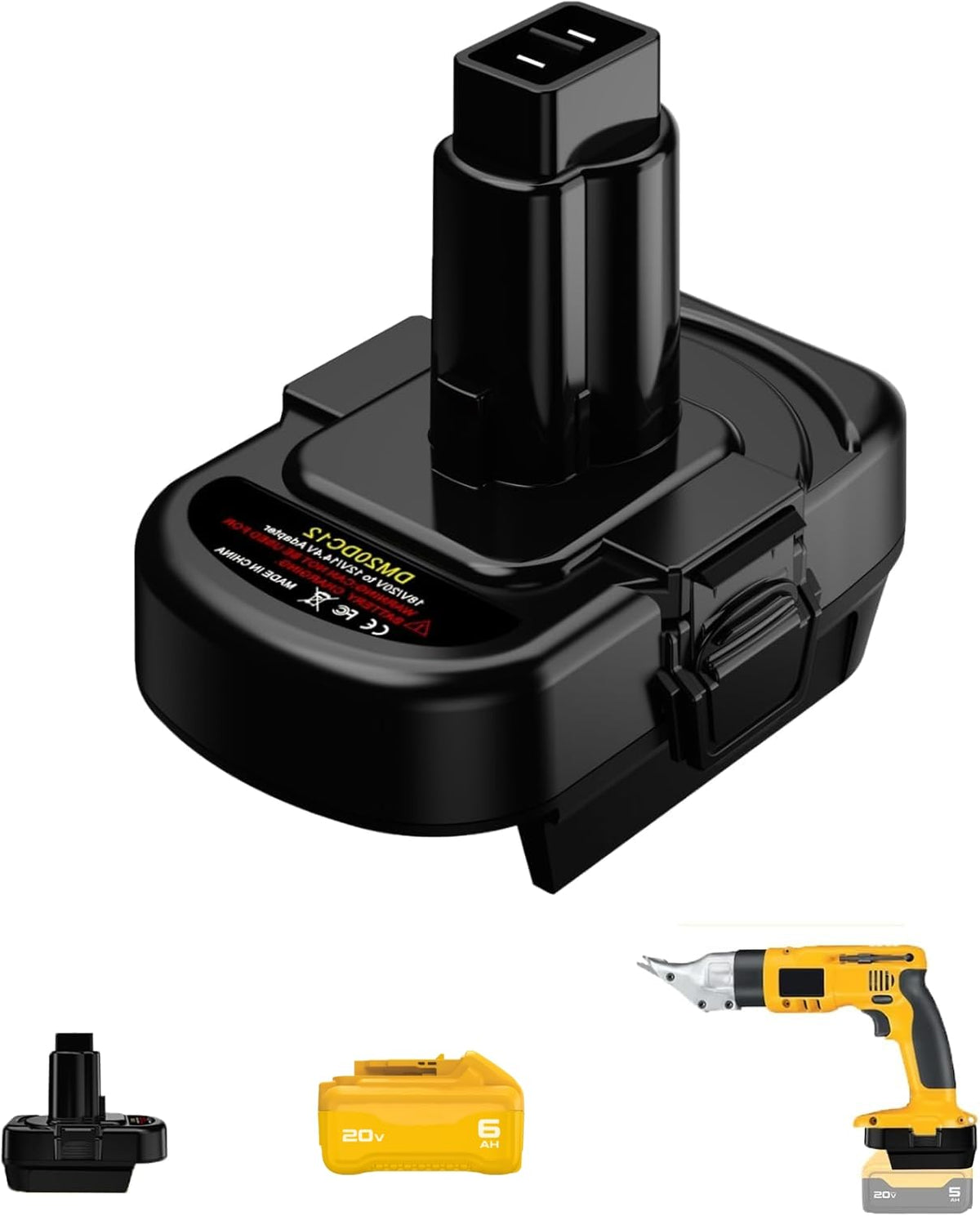YRGJDCA DeWalt adapter front view shows portable 12V power option