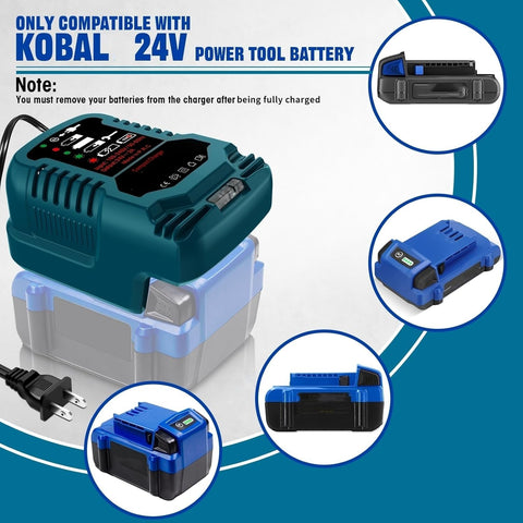 YRGJDCA Kobalt 24V charger side angle shows slim profile for travel.