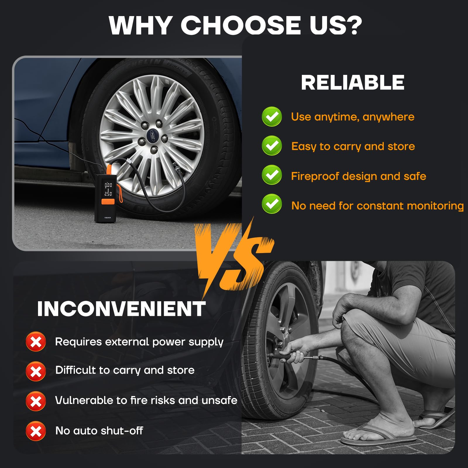YSEAGA car tire inflator demonstration of car tire inflation